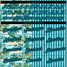 Load image into Gallery viewer, Custom Teal Black-White 3D Tropical Hawaii Beach And Palm Trees Performance T-Shirt