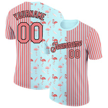 Load image into Gallery viewer, Custom Medium Pink Ice Blue-Black 3D Pattern Design Animal Flamingo Performance T-Shirt