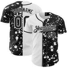 Load image into Gallery viewer, Custom Black White 3D Pattern Design Rave Splash Authentic Baseball Jersey