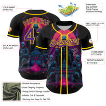 Load image into Gallery viewer, Custom Black Purple-Yellow 3D Pattern Design Rave Skull Authentic Baseball Jersey