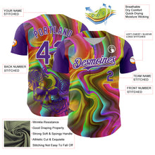 Load image into Gallery viewer, Custom Purple White 3D Pattern Design Rave Psychedelic Liquid And Skull Authentic Baseball Jersey