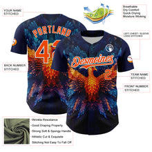 Load image into Gallery viewer, Custom Navy Orange-White 3D Pattern Design Rave Phoenix Authentic Baseball Jersey