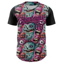 Load image into Gallery viewer, Custom Black Deep Pink 3D Pattern Design Rave Monster Authentic Baseball Jersey