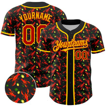 Load image into Gallery viewer, Custom Black Red-Yellow 3D Pattern Design Animal Lobster Fruit Lemon Authentic Baseball Jersey