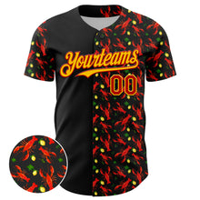 Load image into Gallery viewer, Custom Black Red-Yellow 3D Pattern Design Animal Lobster Fruit Lemon Authentic Baseball Jersey