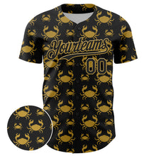 Load image into Gallery viewer, Custom Black Old Gold 3D Pattern Design Animal Crab Fruit Lemon Authentic Baseball Jersey