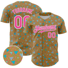 Load image into Gallery viewer, Custom Old Gold Pink-White 3D Pattern Design Geometric Shape Authentic Baseball Jersey