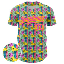Load image into Gallery viewer, Custom Green Pink-Yellow 3D Pattern Design Color Brush Blocks Authentic Baseball Jersey
