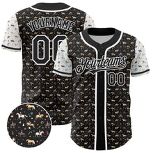 Load image into Gallery viewer, Custom Black White 3D Pattern Design Rodeo Cowboy Authentic Baseball Jersey