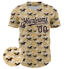 Load image into Gallery viewer, Custom Vegas Gold Brown-White 3D Pattern Design Animal Horse Authentic Baseball Jersey