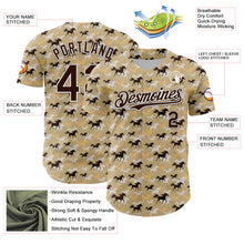 Load image into Gallery viewer, Custom Vegas Gold Brown-White 3D Pattern Design Animal Horse Authentic Baseball Jersey