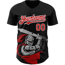 Load image into Gallery viewer, Custom Black Red-White 3D Pattern Design Knight Hero Art Authentic Baseball Jersey