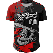 Load image into Gallery viewer, Custom Black Red-White 3D Pattern Design Knight Hero Art Authentic Baseball Jersey