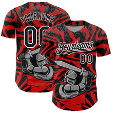 Load image into Gallery viewer, Custom Red Black-White 3D Pattern Design Knight Hero Art Authentic Baseball Jersey
