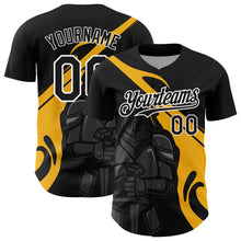 Load image into Gallery viewer, Custom Black Gold-White 3D Pattern Design Knight Hero Art Authentic Baseball Jersey