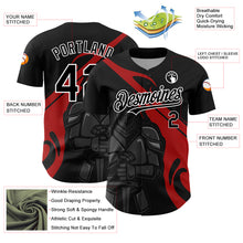 Load image into Gallery viewer, Custom Black Red-Gray 3D Pattern Design Knight Hero Art Authentic Baseball Jersey