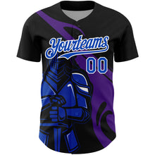 Load image into Gallery viewer, Custom Black Thunder Blue-Purple 3D Pattern Design Knight Hero Art Authentic Baseball Jersey