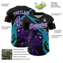 Load image into Gallery viewer, Custom Black Purple-Teal 3D Pattern Design Knight Hero Art Authentic Baseball Jersey