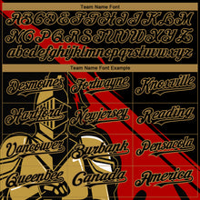 Load image into Gallery viewer, Custom Black Red-Old Gold 3D Pattern Design Knight Hero Art Authentic Baseball Jersey