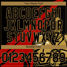 Load image into Gallery viewer, Custom Black Red-Old Gold 3D Pattern Design Knight Hero Art Authentic Baseball Jersey