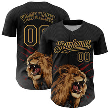 Load image into Gallery viewer, Custom Black Old Gold 3D Pattern Design Animal Lion Authentic Baseball Jersey