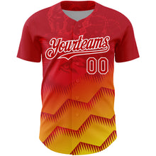 Load image into Gallery viewer, Custom Red Yellow-White 3D Pattern Design Animal Lion Authentic Baseball Jersey