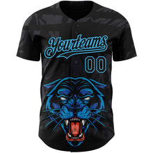 Load image into Gallery viewer, Custom Black Sky Blue 3D Pattern Design Animal Panther Authentic Baseball Jersey