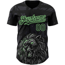 Load image into Gallery viewer, Custom Black Pea Green 3D Pattern Design Animal Lion Authentic Baseball Jersey