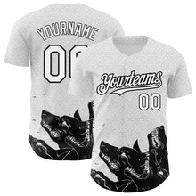 Load image into Gallery viewer, Custom White Black 3D Pattern Design Animal Wolf Authentic Baseball Jersey