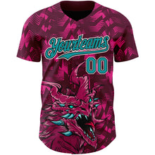 Load image into Gallery viewer, Custom Crimson Teal-Black 3D Pattern Design Animal Dragon Authentic Baseball Jersey