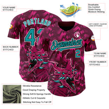 Load image into Gallery viewer, Custom Crimson Teal-Black 3D Pattern Design Animal Dragon Authentic Baseball Jersey