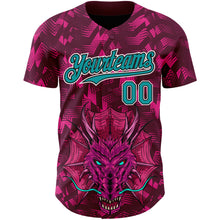 Load image into Gallery viewer, Custom Crimson Teal-Black 3D Pattern Design Animal Dragon Authentic Baseball Jersey