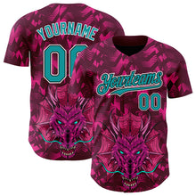Load image into Gallery viewer, Custom Crimson Teal-Black 3D Pattern Design Animal Dragon Authentic Baseball Jersey