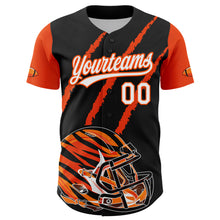 Load image into Gallery viewer, Custom Black White-Orange 3D Pattern Design Football Helmet And Animal Claw Authentic Baseball Jersey