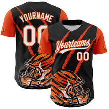 Load image into Gallery viewer, Custom Black White-Orange 3D Pattern Design Football Helmet And Animal Claw Authentic Baseball Jersey