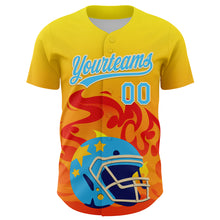 Load image into Gallery viewer, Custom Light Yellow Sky Blue Orange-Cream 3D Pattern Design Flame Football Helmet Authentic Baseball Jersey
