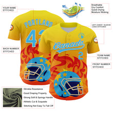 Load image into Gallery viewer, Custom Light Yellow Sky Blue Orange-Cream 3D Pattern Design Flame Football Helmet Authentic Baseball Jersey