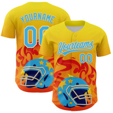 Load image into Gallery viewer, Custom Light Yellow Sky Blue Orange-Cream 3D Pattern Design Flame Football Helmet Authentic Baseball Jersey