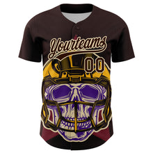 Load image into Gallery viewer, Custom Brown Cream 3D Pattern Design Football Skull Helmet Authentic Baseball Jersey