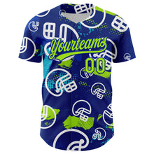 Load image into Gallery viewer, Custom Royal Neon Green-White 3D Pattern Design Football Helmet Authentic Baseball Jersey