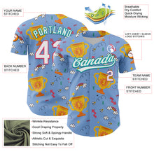 Load image into Gallery viewer, Custom Light Blue Neon Pink-Aqua 3D Pattern Design Champion Trophy Authentic Baseball Jersey