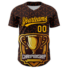 Load image into Gallery viewer, Custom Brown Gold 3D Pattern Design Champion Trophy Authentic Baseball Jersey