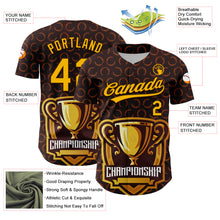 Load image into Gallery viewer, Custom Brown Gold 3D Pattern Design Champion Trophy Authentic Baseball Jersey