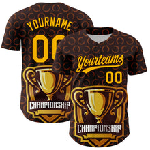 Load image into Gallery viewer, Custom Brown Gold 3D Pattern Design Champion Trophy Authentic Baseball Jersey