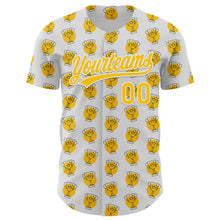 Load image into Gallery viewer, Custom White Yellow 3D Pattern Design Champion Trophy Authentic Baseball Jersey