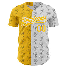 Load image into Gallery viewer, Custom White Yellow 3D Pattern Design Champion Trophy Authentic Baseball Jersey