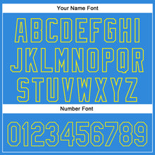 Load image into Gallery viewer, Custom Electric Blue Light Yellow 3D Pattern Design Champion Trophy Authentic Baseball Jersey