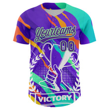Load image into Gallery viewer, Custom Purple Pea Green 3D Pattern Design Champion Trophy Authentic Baseball Jersey