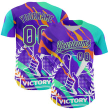 Load image into Gallery viewer, Custom Purple Pea Green 3D Pattern Design Champion Trophy Authentic Baseball Jersey