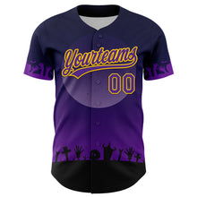 Load image into Gallery viewer, Custom Black Purple-Yellow 3D Pattern Halloween Skull Authentic Baseball Jersey